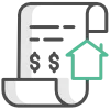 Rent collection invoice graphic with dollar signs and a house icon, representing financial management services for property owners in Allston.