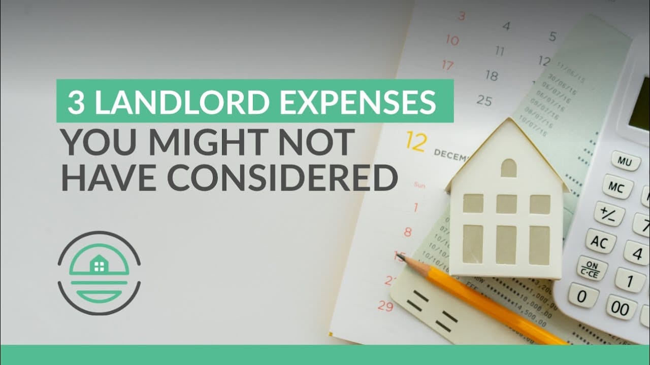 3 Landlord Expenses You Might Not Have Considered, featuring a miniature house model, calendar, calculator, and pencil, emphasizing rental management insights.