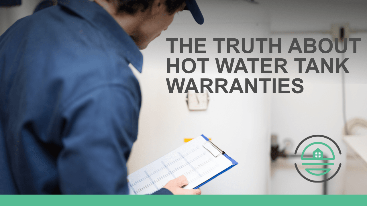 Technician reviewing hot water tank warranty details with clipboard, emphasizing property management insights and maintenance tips for rental properties.