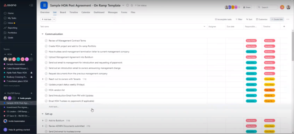 Asana Sample Association On-ramp Template