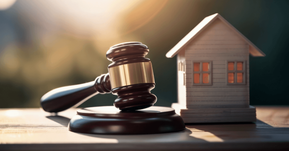 Gavel and miniature house symbolizing legal compliance and property management for Boston rental investors.