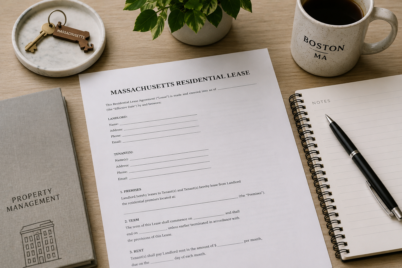 Massachusetts landlord reviewing a lease during the eviction process