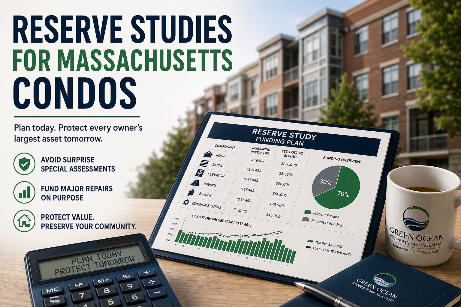 Massachusetts condo reserve study chart for association budget and repair planning
