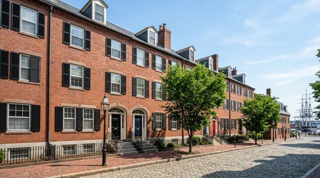 Historic brick rowhouse condominiums in Charlestown, Boston, MA