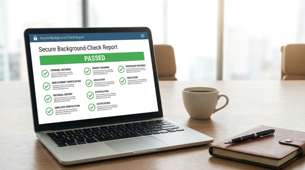 Tenant Background Check Services Tenant background check service report on a laptop with credit and eviction results