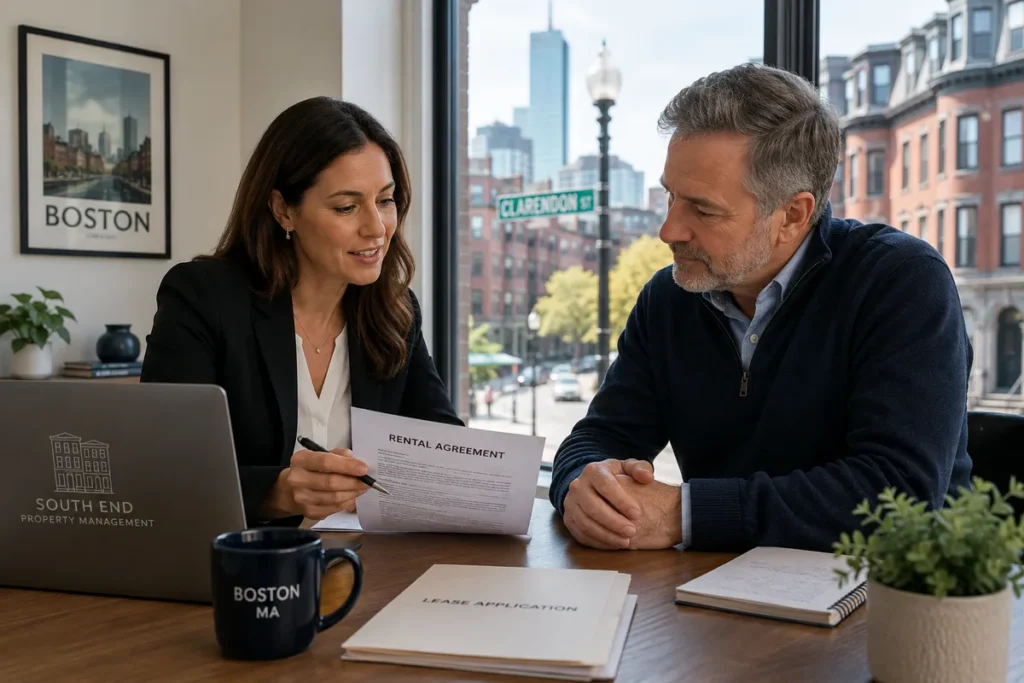 Property owner reviewing rental cash flow and expense report for a Boston rental property