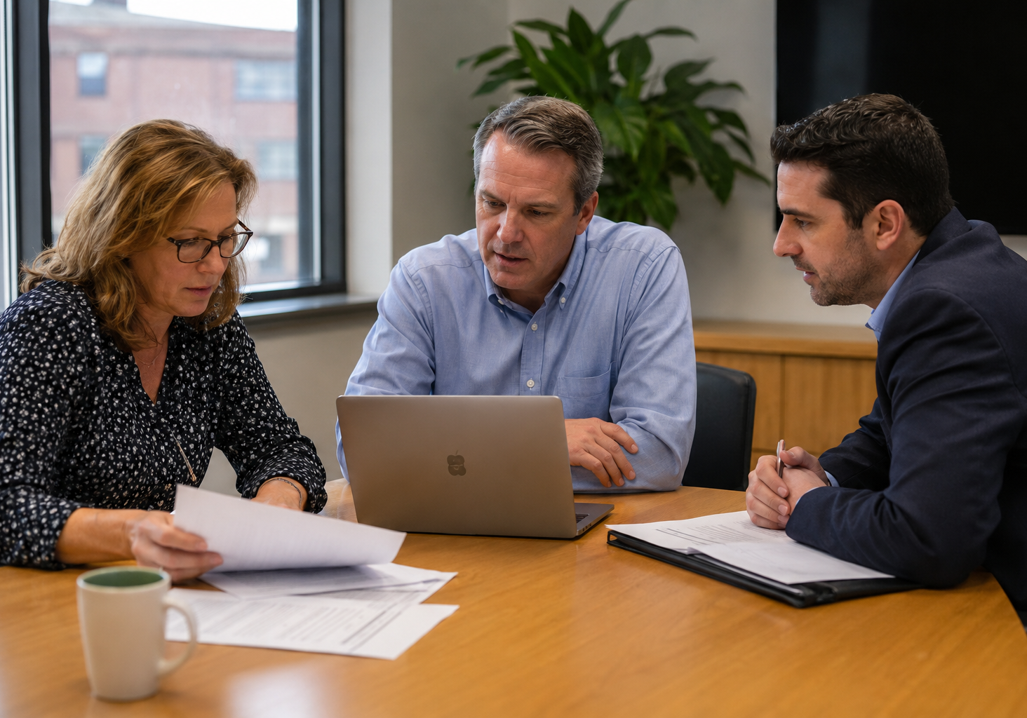 Property owners meeting with their management team during an office consultation